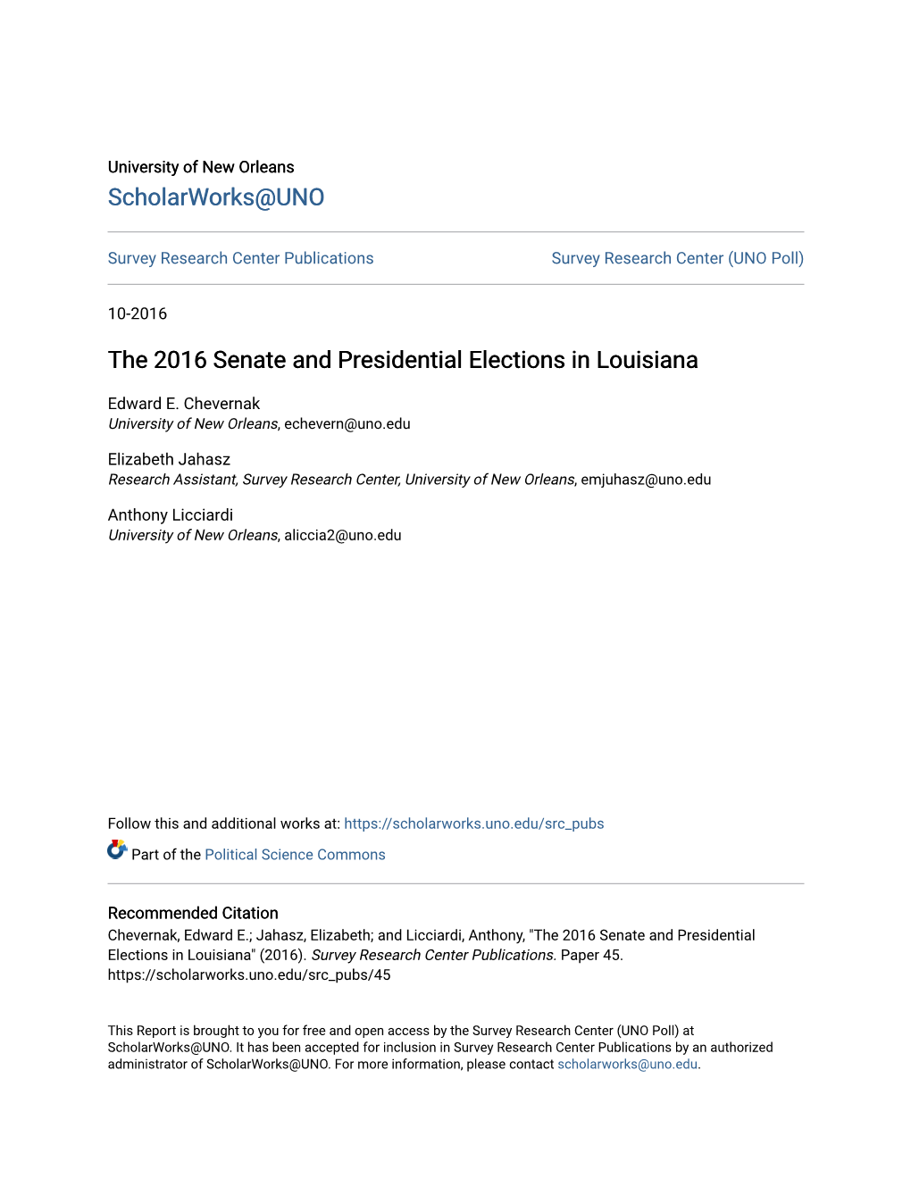 The 2016 Senate and Presidential Elections in Louisiana