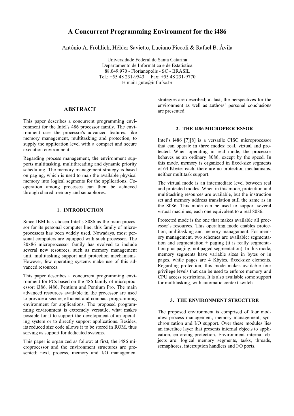 A Concurrent Programming Environment for the I486