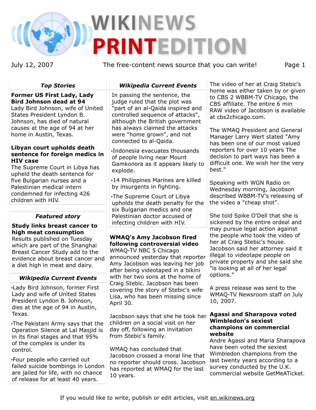 July 12, 2007 the Free-Content News Source That You Can Write! Page 1