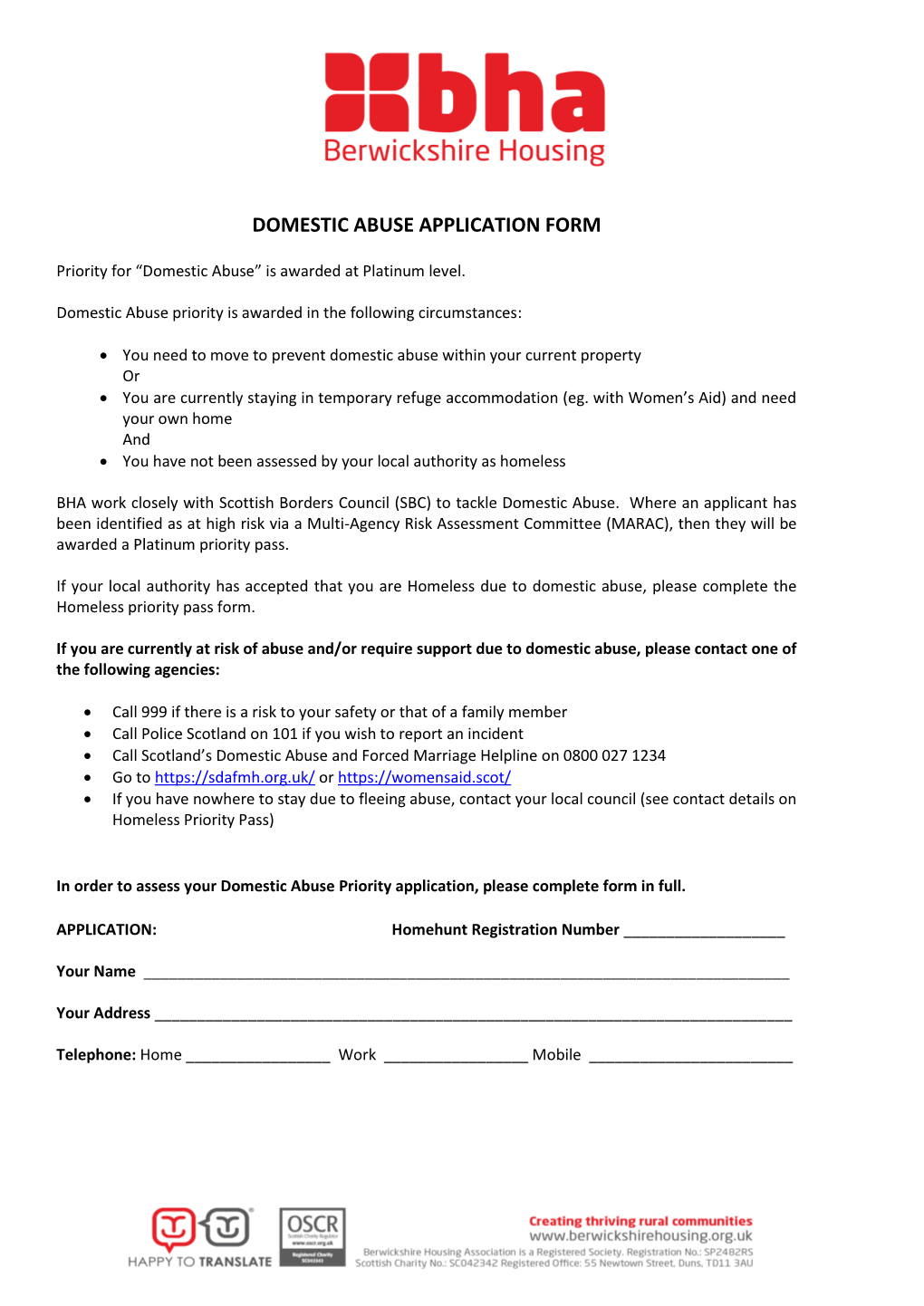 Domestic Abuse Pass Form