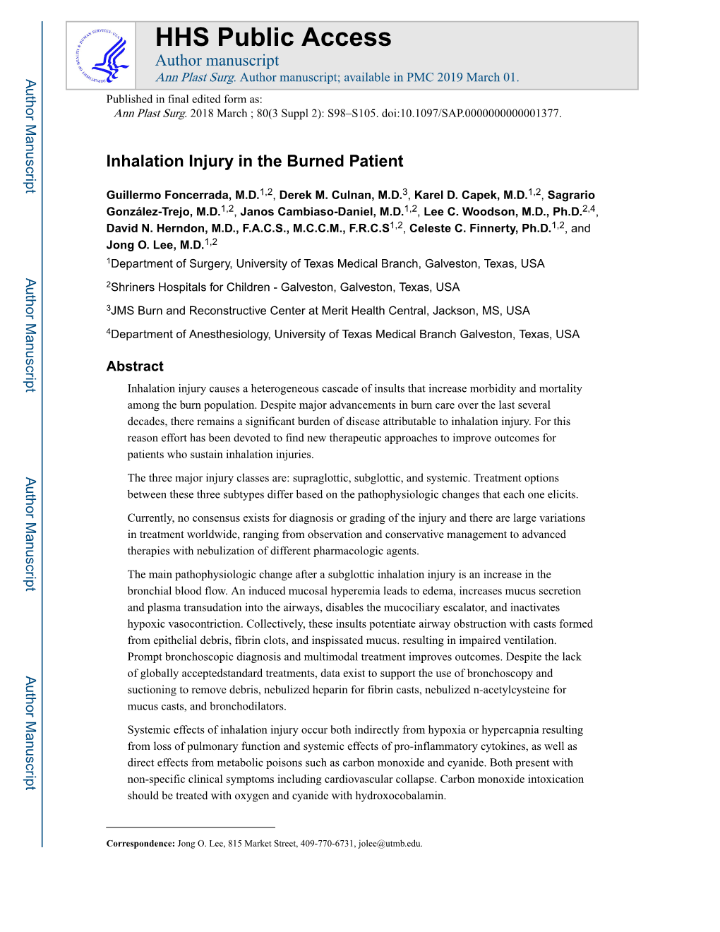 Inhalation Injury in the Burned Patient