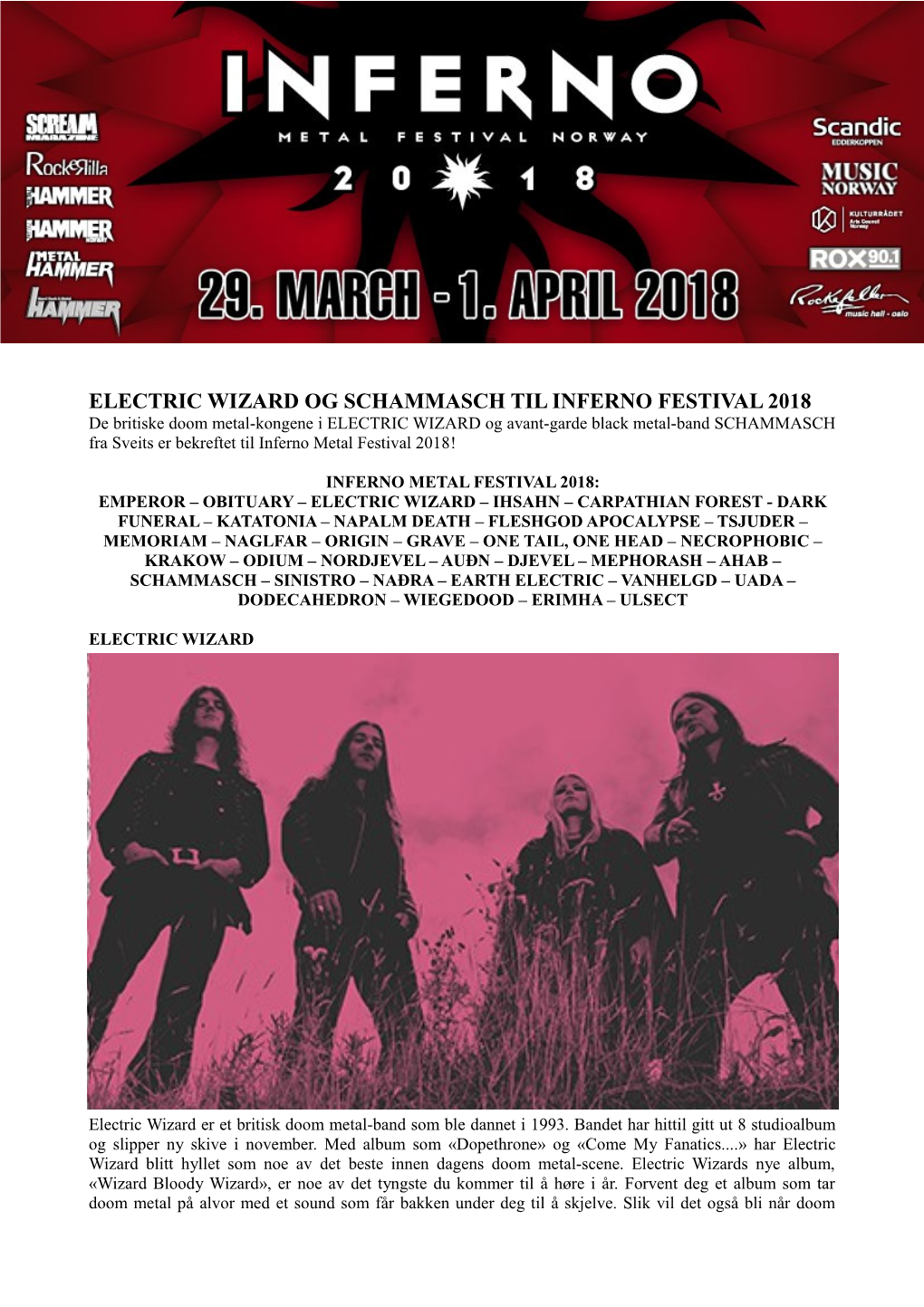 Electric Wizard Og Schammasch Til Inferno