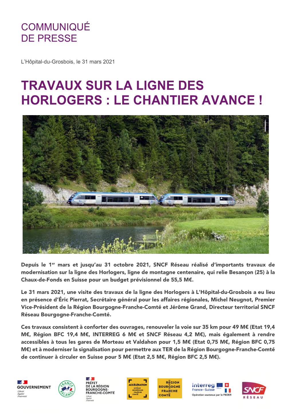 CP Visite Ligne Des Horlogers Valdahon 31 Mars 21