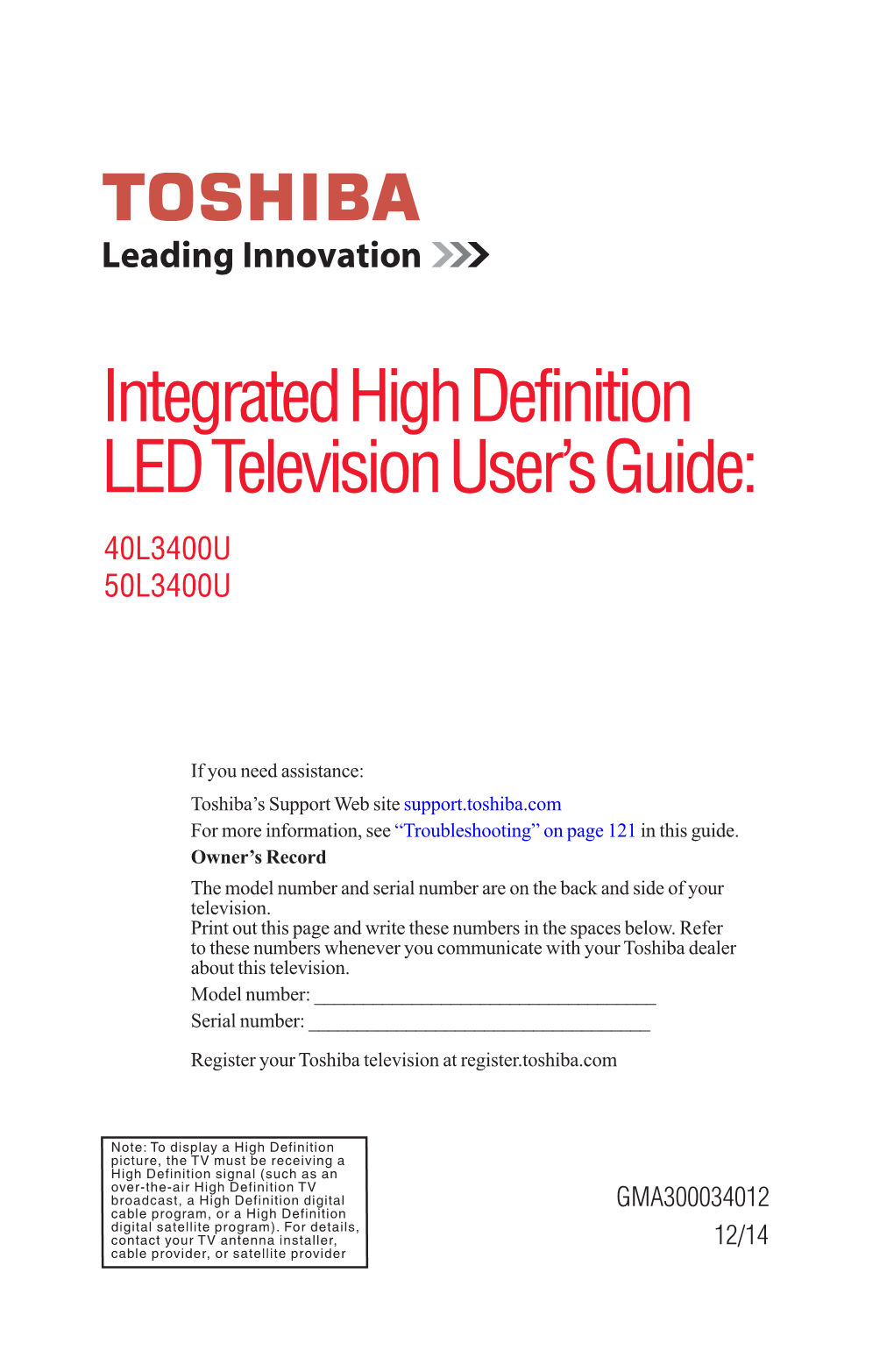 Integrated High Definition LED Television User's Guide