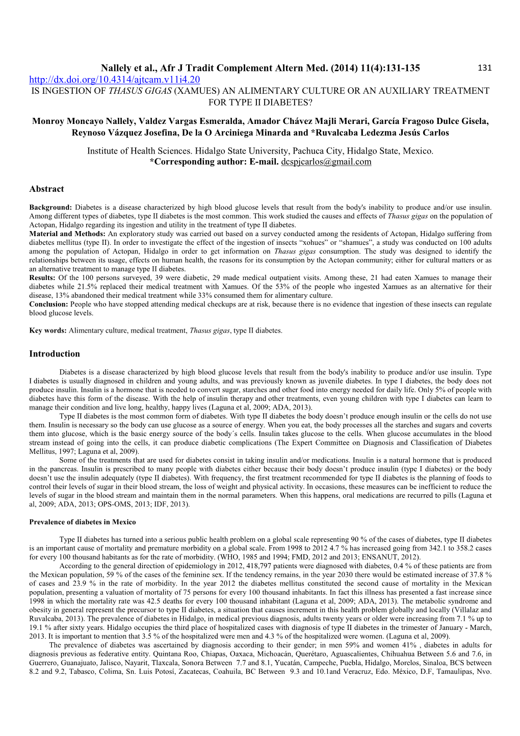 Nallely Et Al., Afr J Tradit Complement Altern Med. (2014) 11(4):131-135