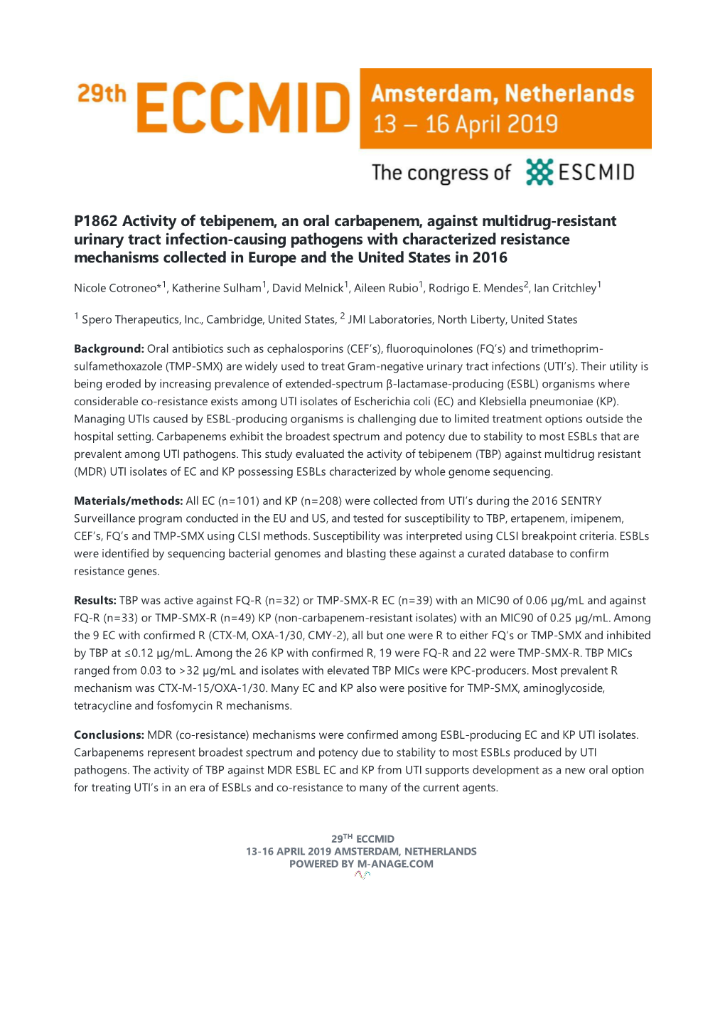 P1862 Activity of Tebipenem, an Oral Carbapenem, Against Multidrug