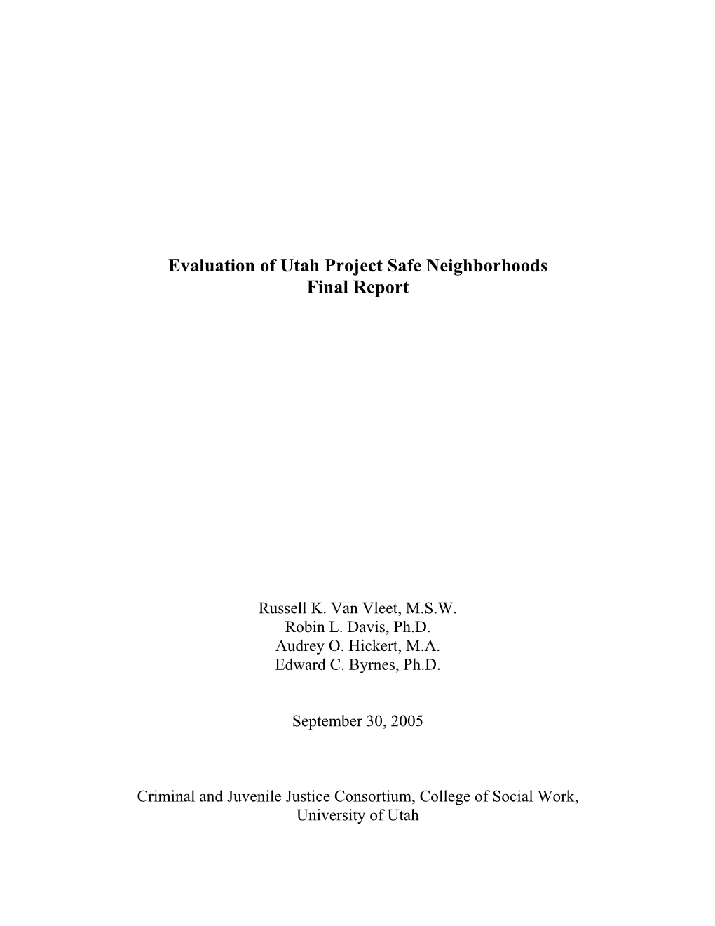 Evaluation of Utah Project Safe Neighborhoods Final Report