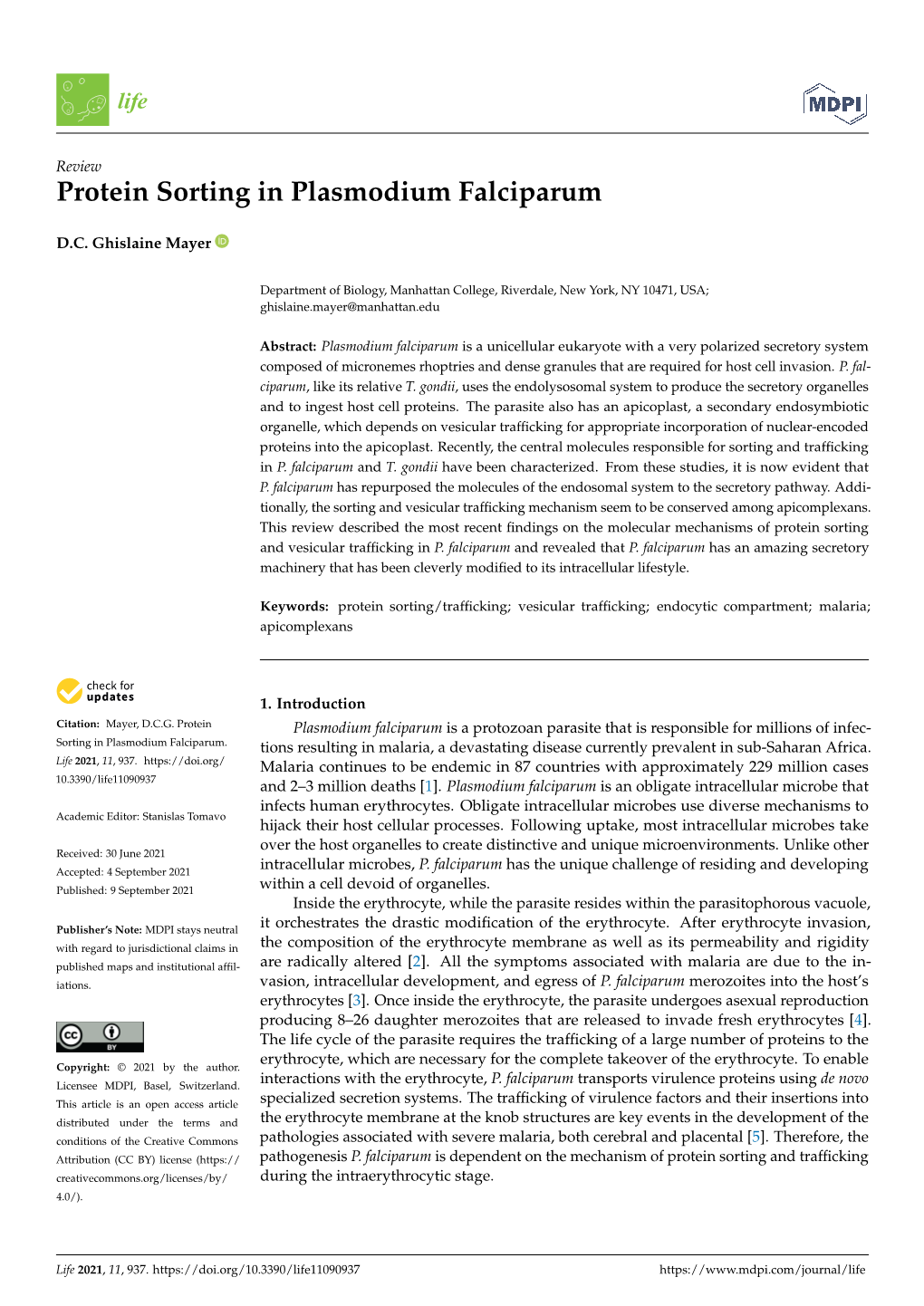 Protein Sorting in Plasmodium Falciparum