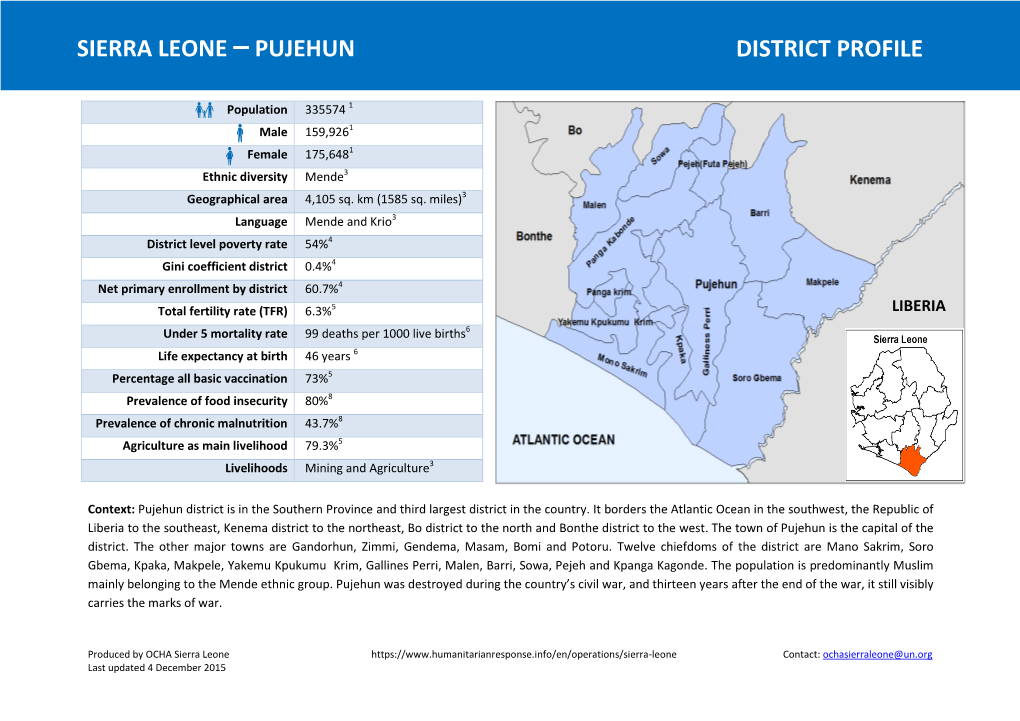 Sierra Leone –Pujehun District Profile