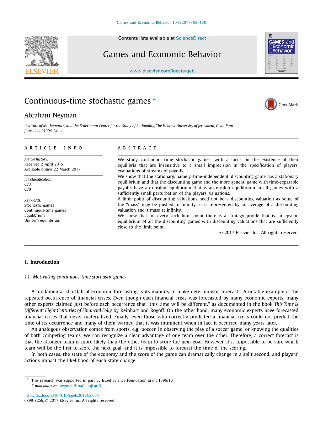 Continuous-Time Stochastic Games