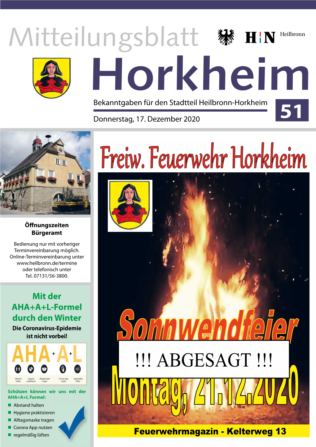 Mitteilungsblatt Horkheim Bekanntgaben Für Den Stadtteil Heilbronn-Horkheim