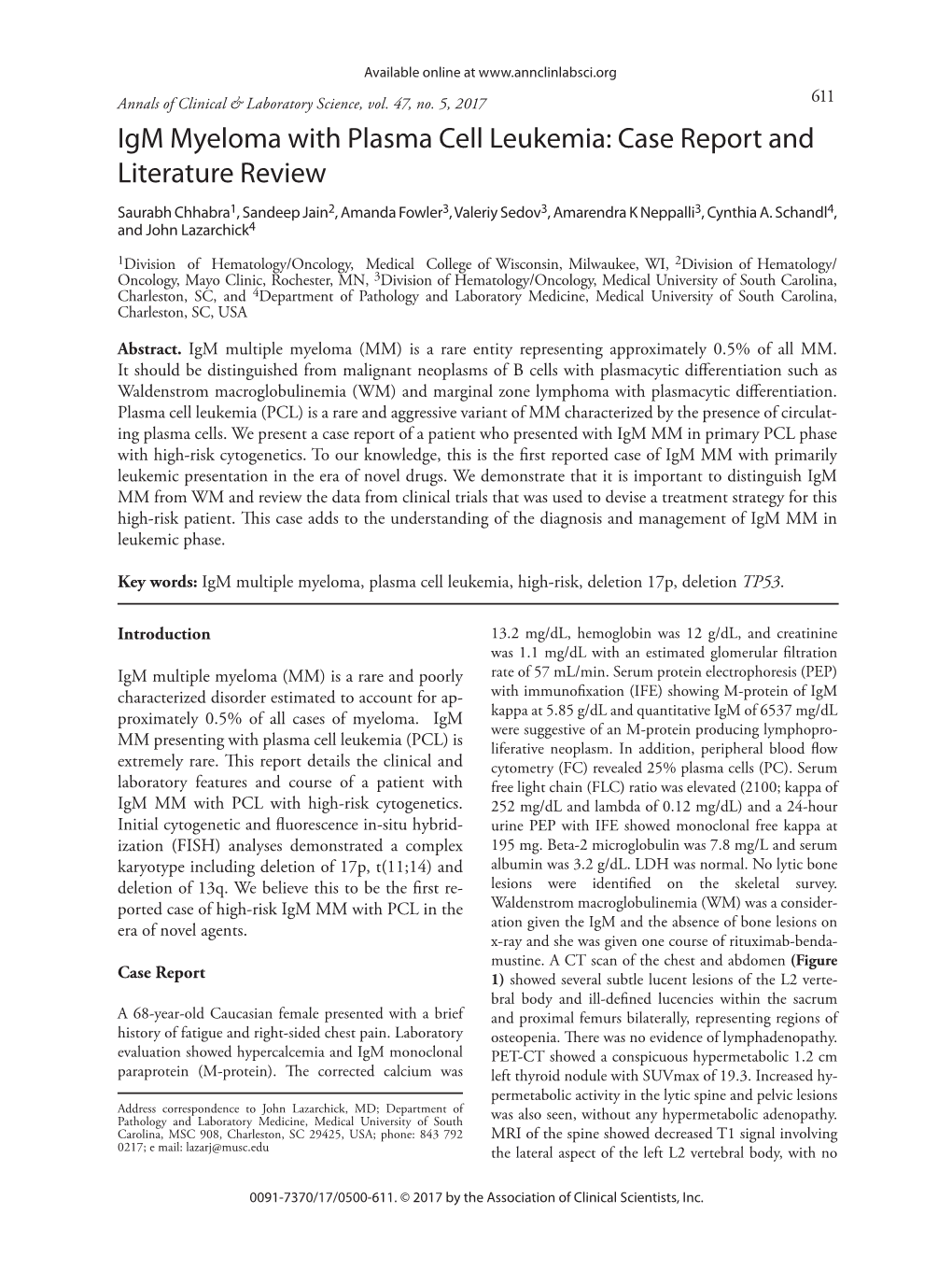 Igm Myeloma with Plasma Cell Leukemia: Case Report and Literature Review