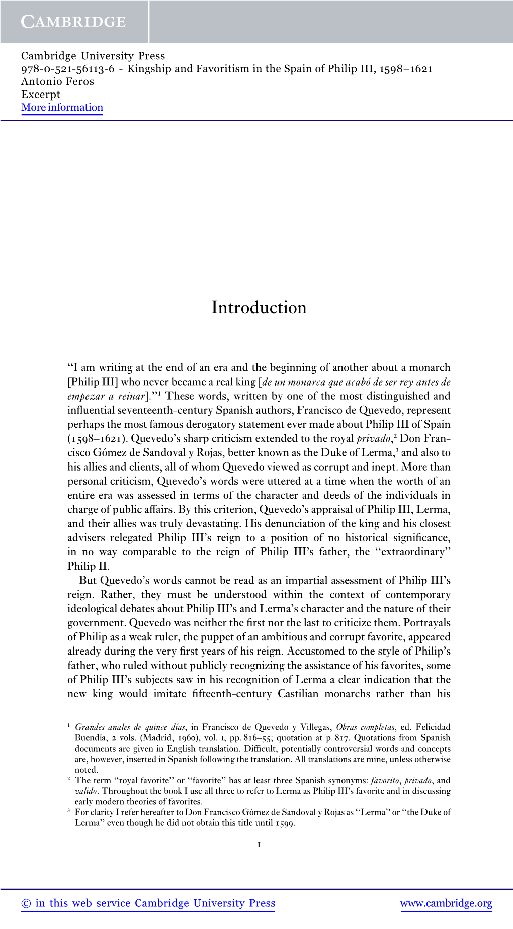 Kingship and Favoritism in the Spain of Philip III, 1598–1621 Antonio Feros Excerpt More Information