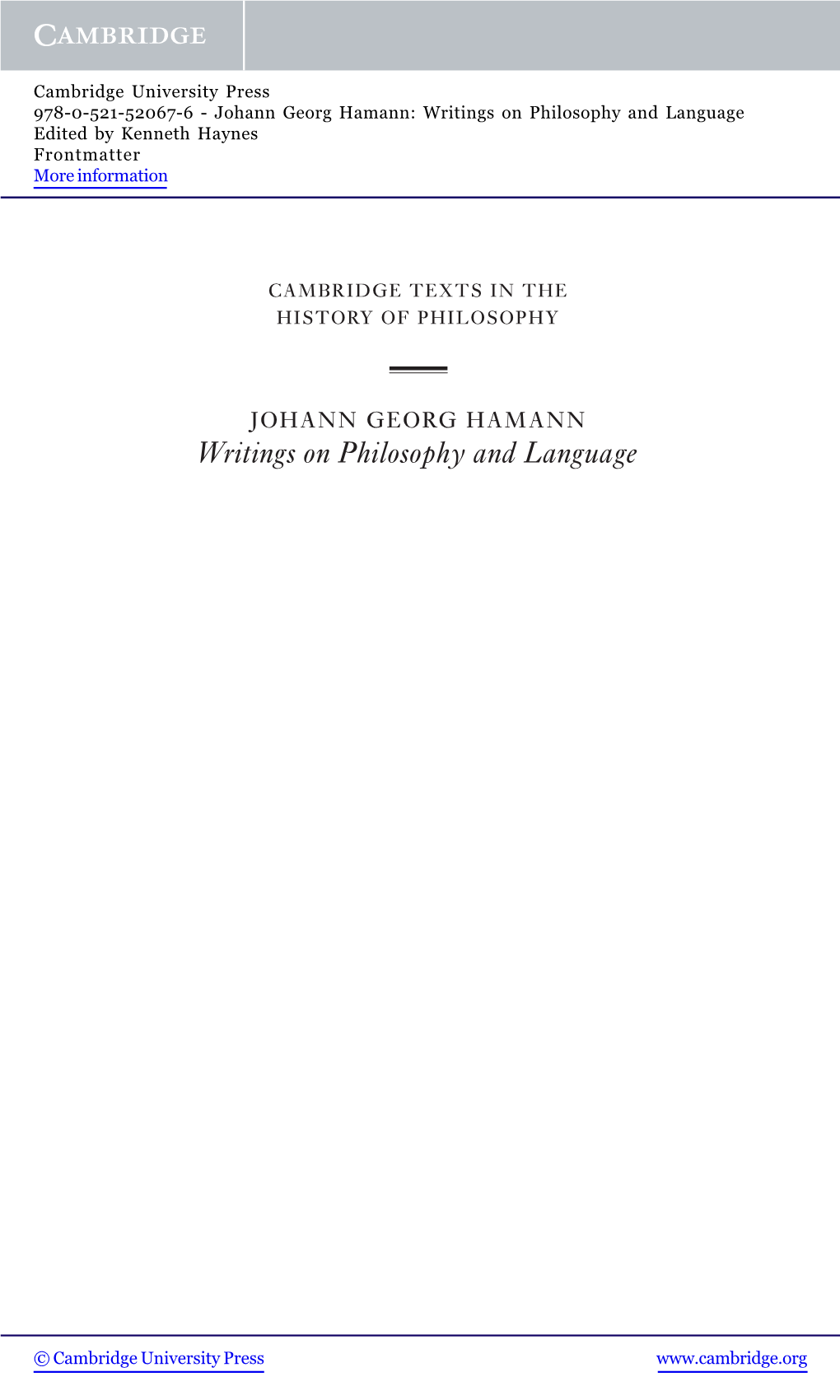 Writings on Philosophy and Language Edited by Kenneth Haynes Frontmatter More Information