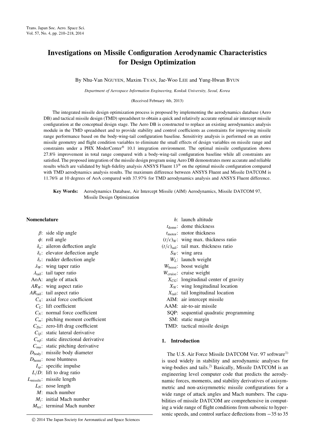 Investigations on Missile Configuration Aerodynamic