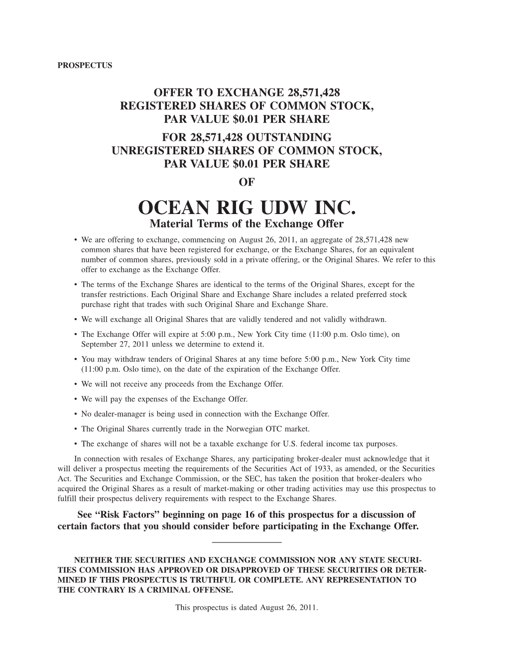 Ocean Rig Udw Inc