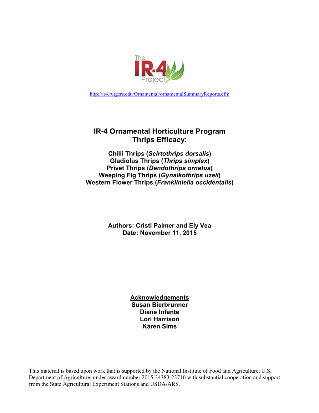 IR-4 Ornamental Horticulture Program Thrips Efficacy