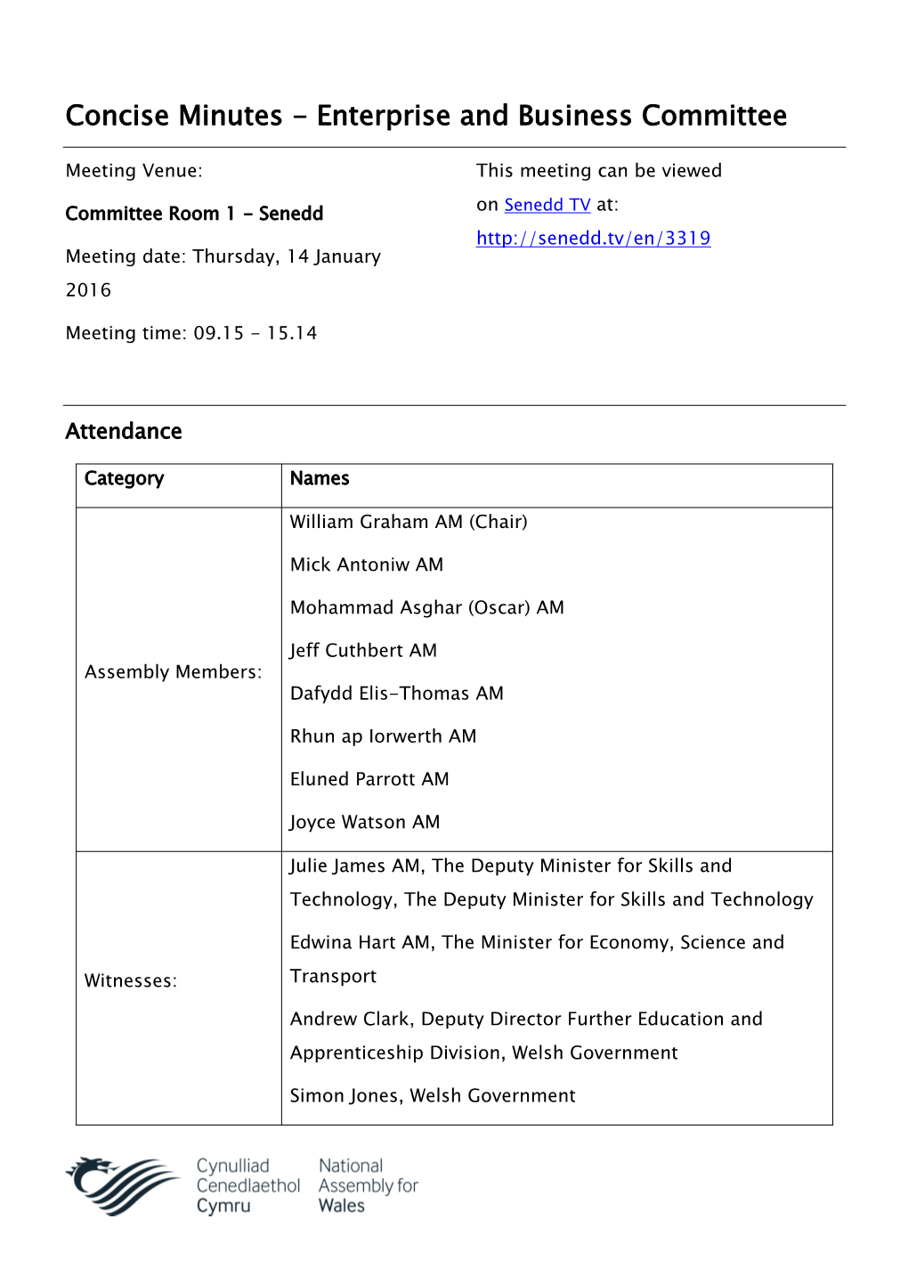 Concise Minutes - Enterprise and Business Committee