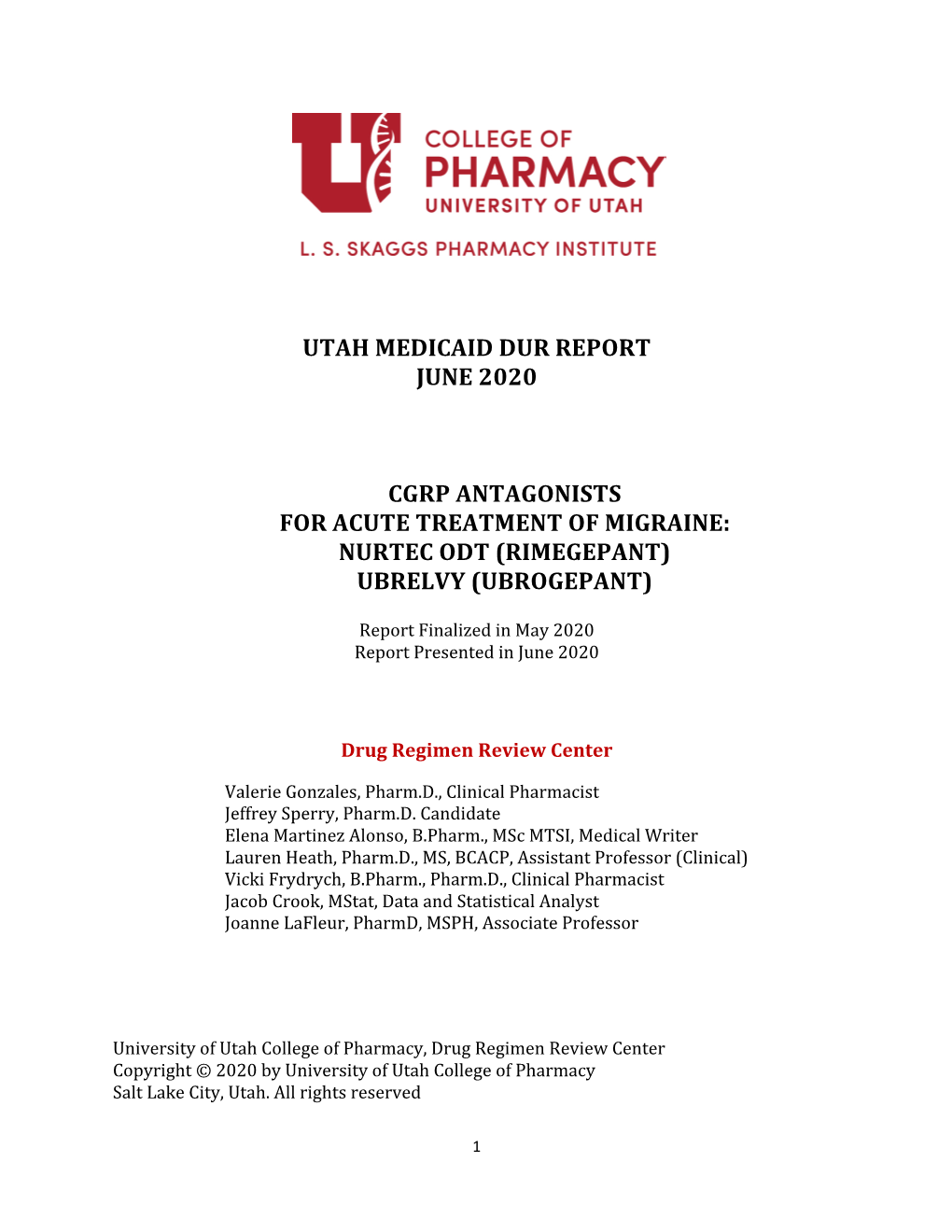 Utah Medicaid Dur Report June 2020 Cgrp Antagonists