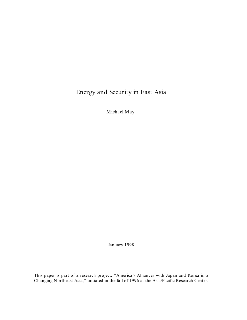 Energy and Security in East Asia