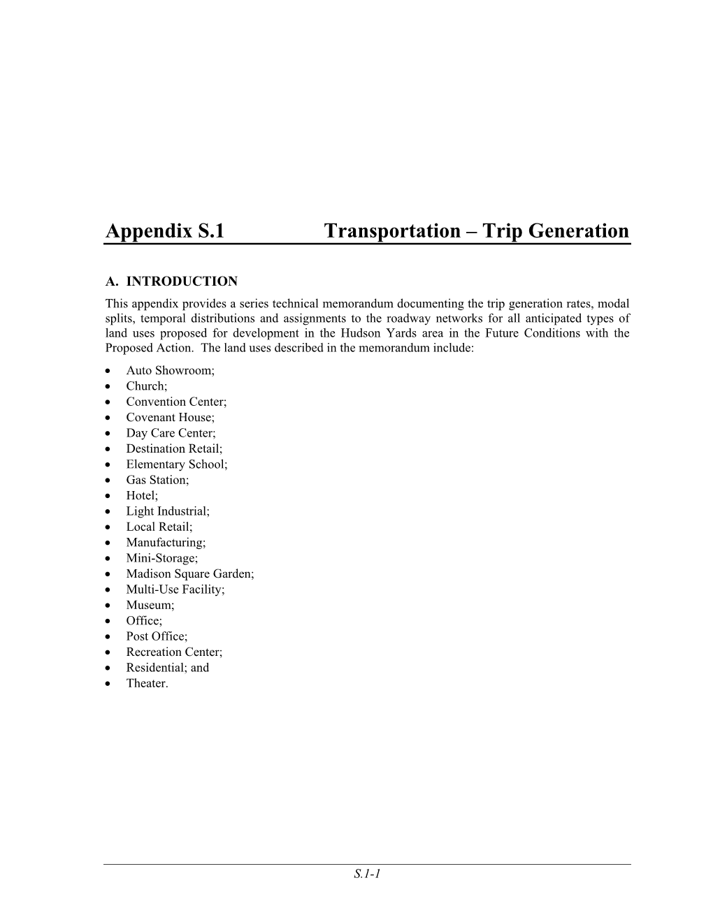Appendix S.1 Transportation – Trip Generation