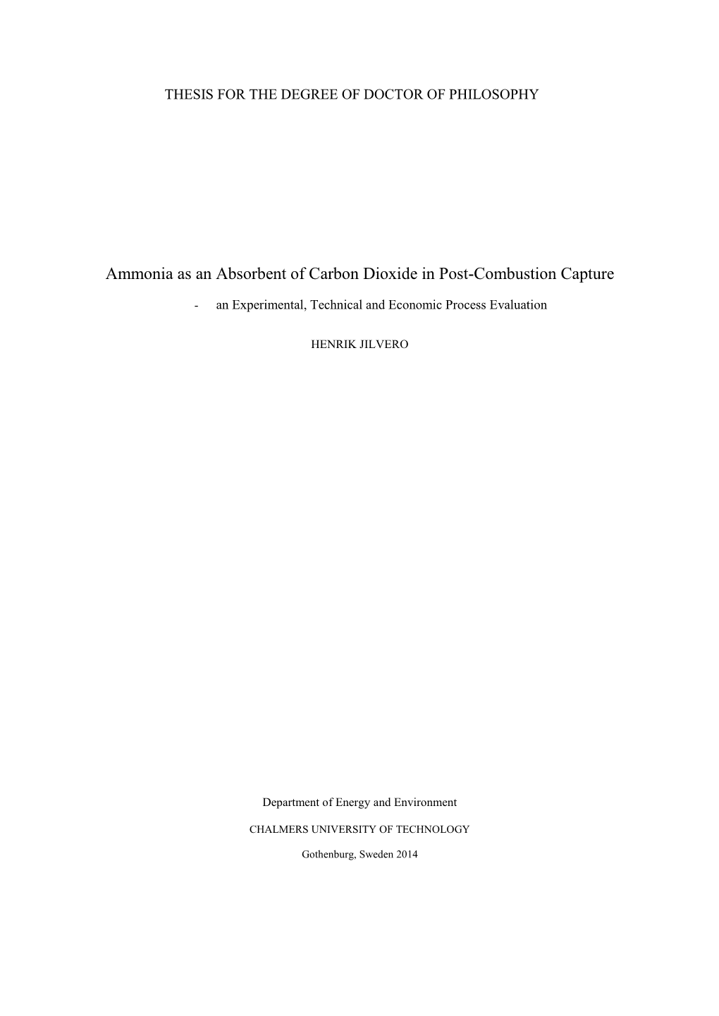 Ammonia As an Absorbent of Carbon Dioxide in Post-Combustion Capture