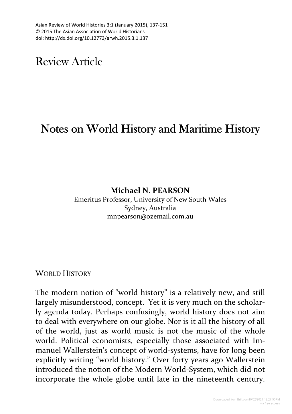 Review Article Notes on World History and Maritime History