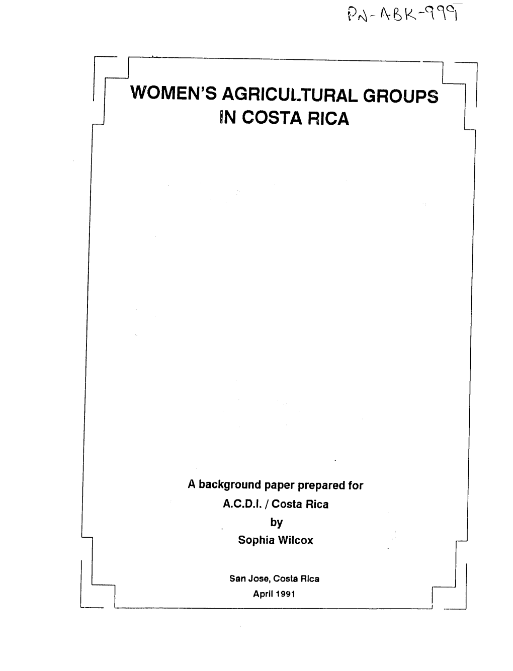 Pyaj WOMEN's AGRICULTURAL GROUPS in COSTA RICA