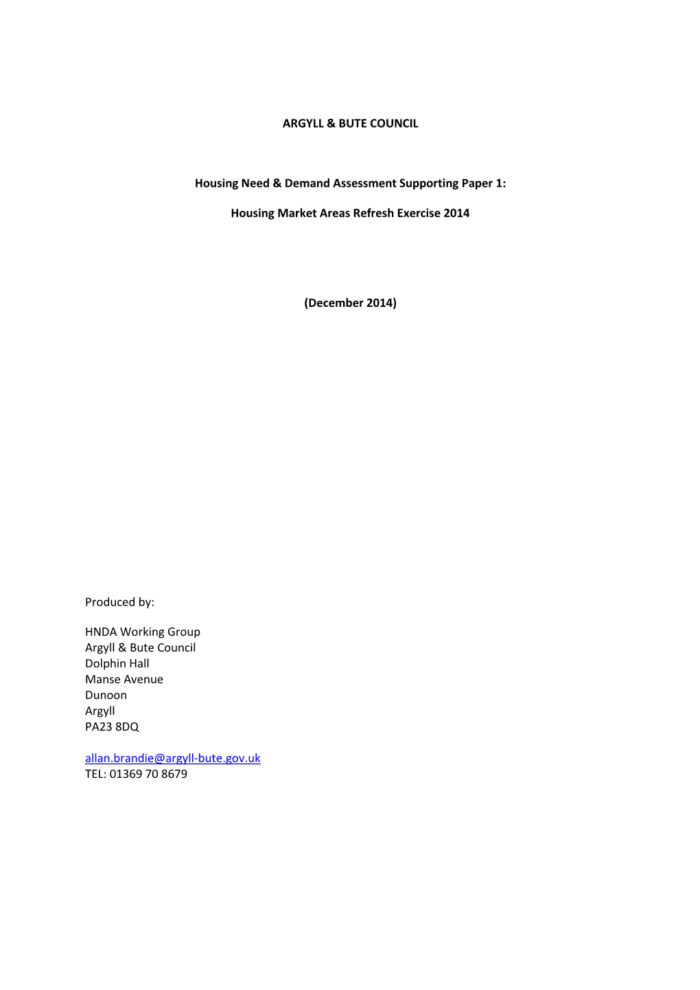 Housing Market Areas Refresh Exercise 2014