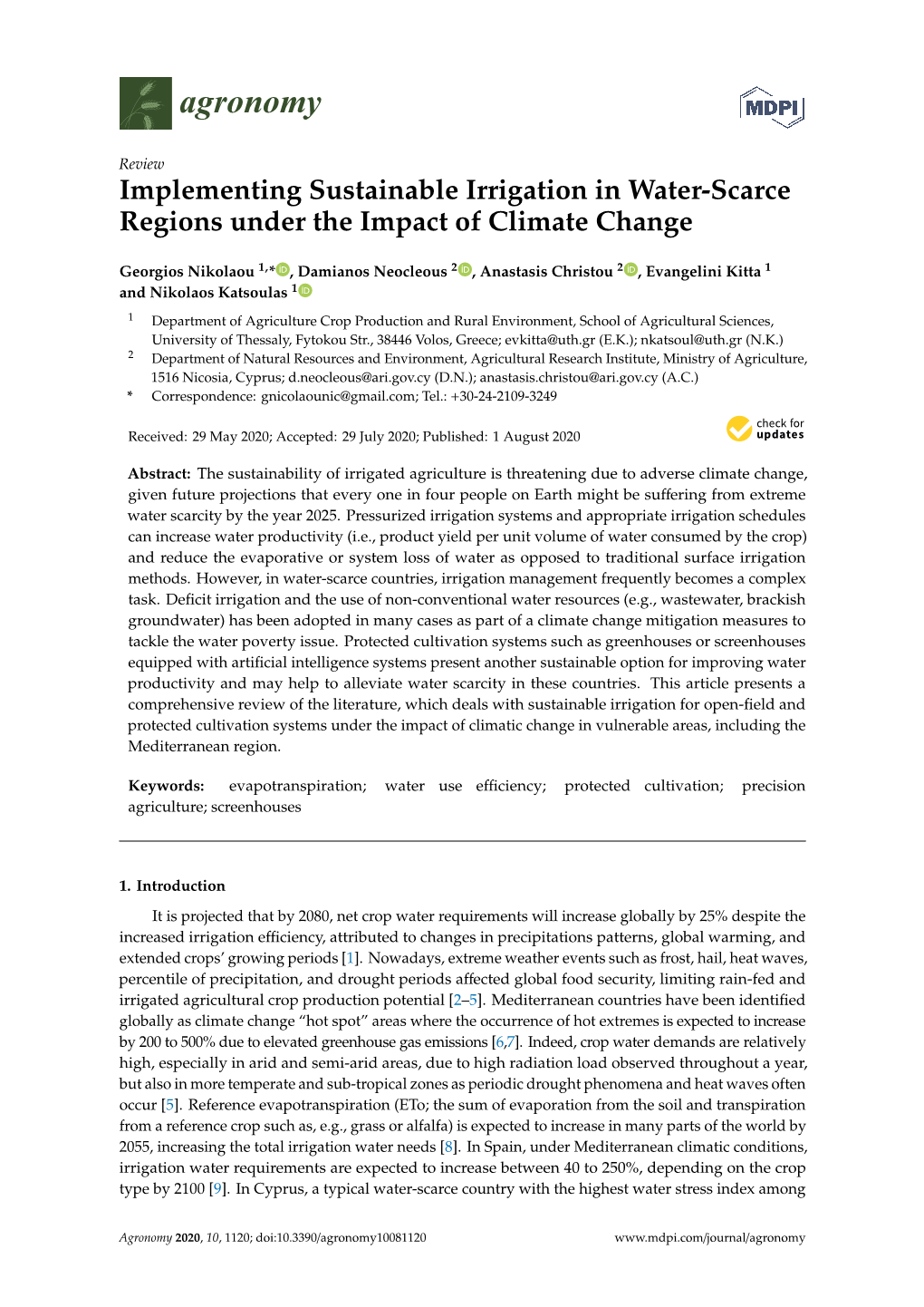 Implementing Sustainable Irrigation in Water-Scarce Regions Under the Impact of Climate Change