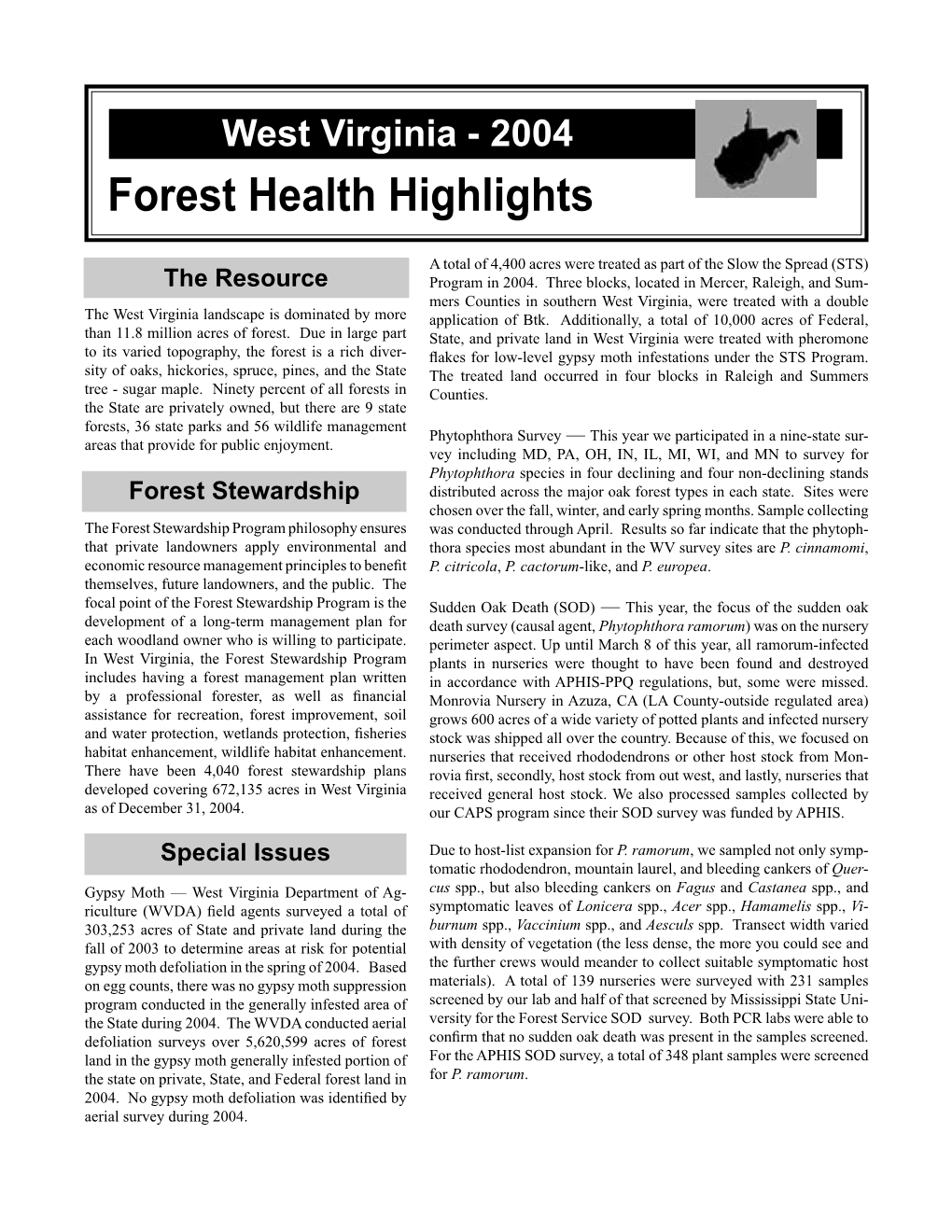 West Virginia - 2004 Forest Health Highlights