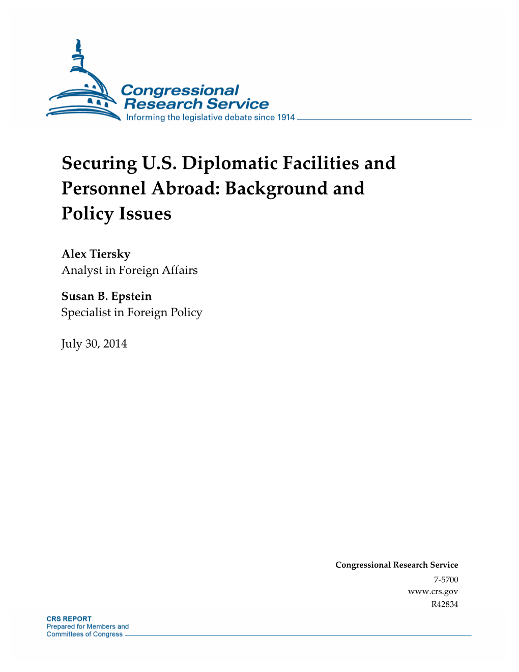 Securing US Diplomatic Facilities and Personnel Abroad