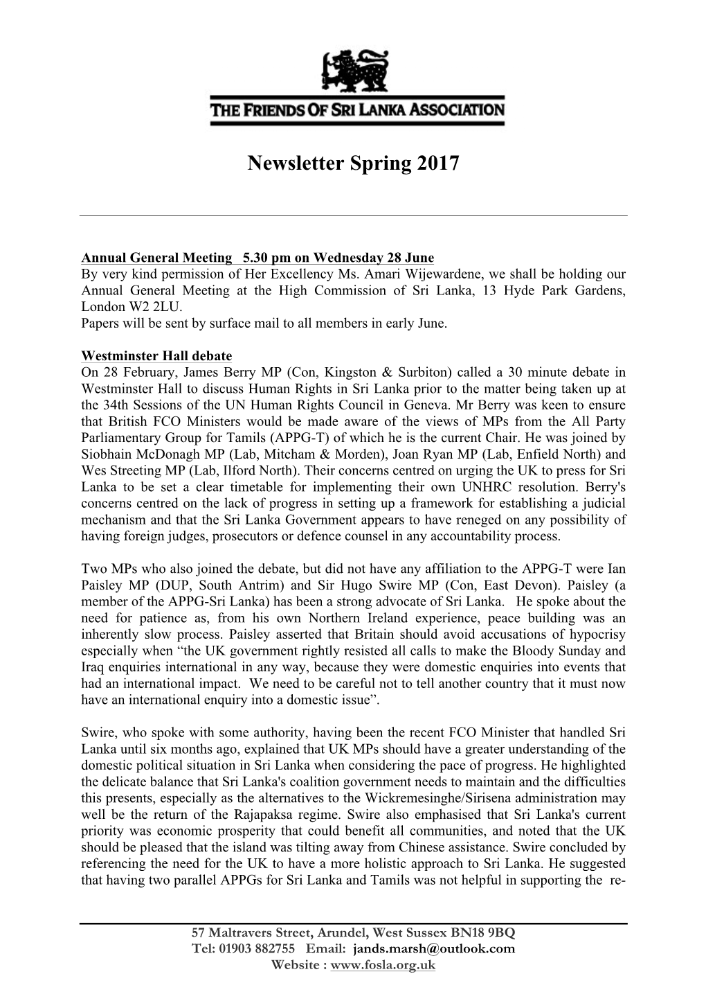 Newsletter Spring 2017