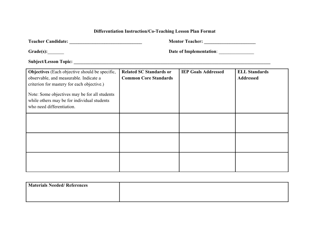 Direct Instruction Lesson Plan Format