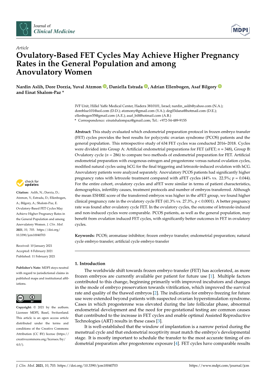 Ovulatory-Based FET Cycles May Achieve Higher Pregnancy Rates in the General Population and Among Anovulatory Women