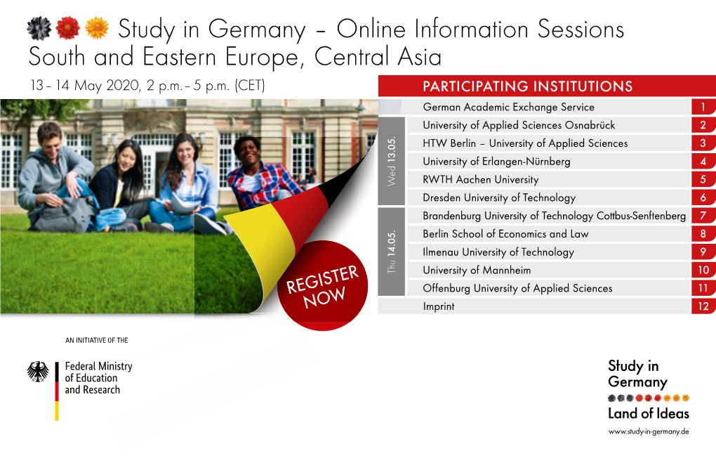 Study in Germany – Online Information Sessions South and Eastern Europe, Central Asia 13 – 14 May 2020, 2 P.M