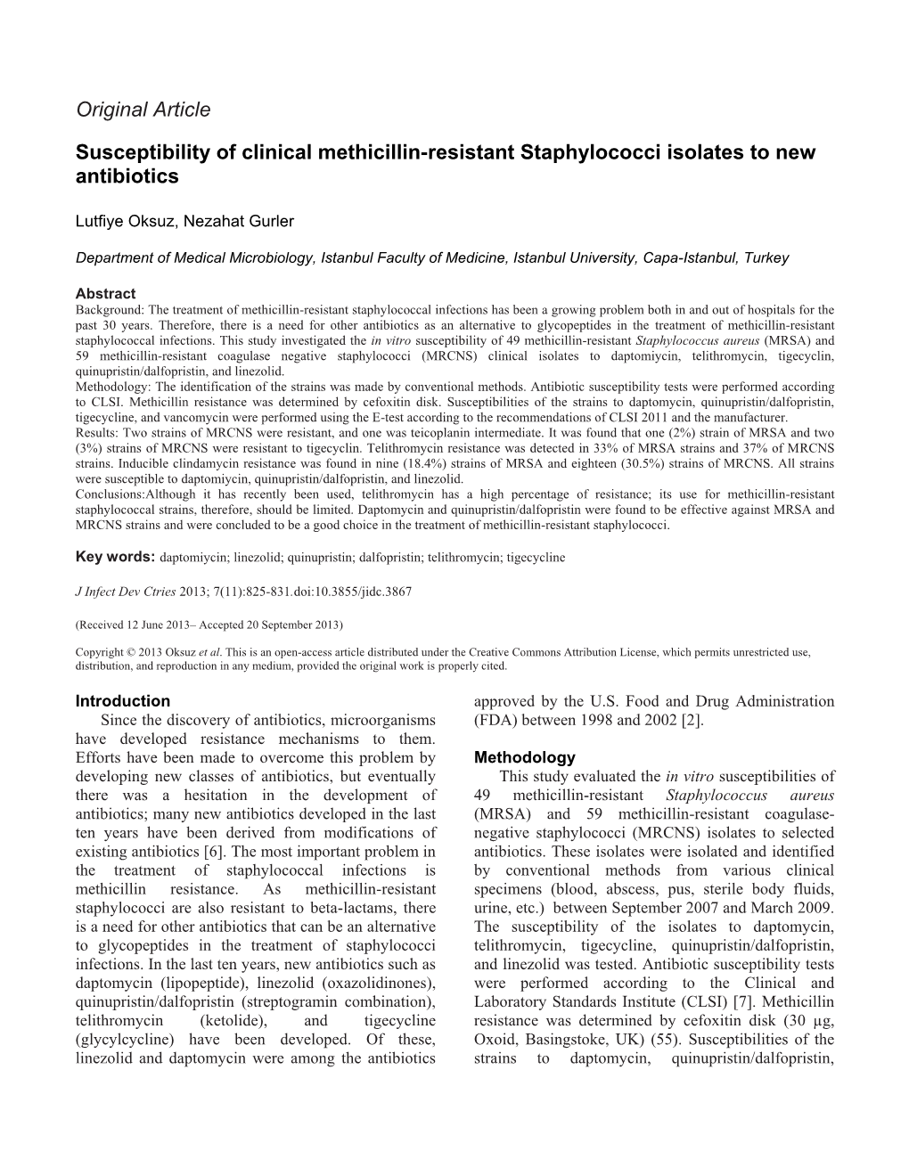 Original Article Susceptibility of Clinical Methicillin-Resistant Staphylococci