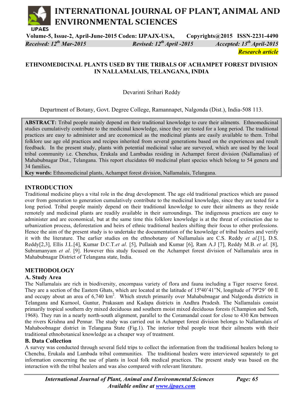 IJPAJX-USA, Copyrights@2015 ISSN-2231-4490 Received: 12Th Mar-2015 Revised: 12Th April -2015 Accepted: 13Th April-2015 Research Article