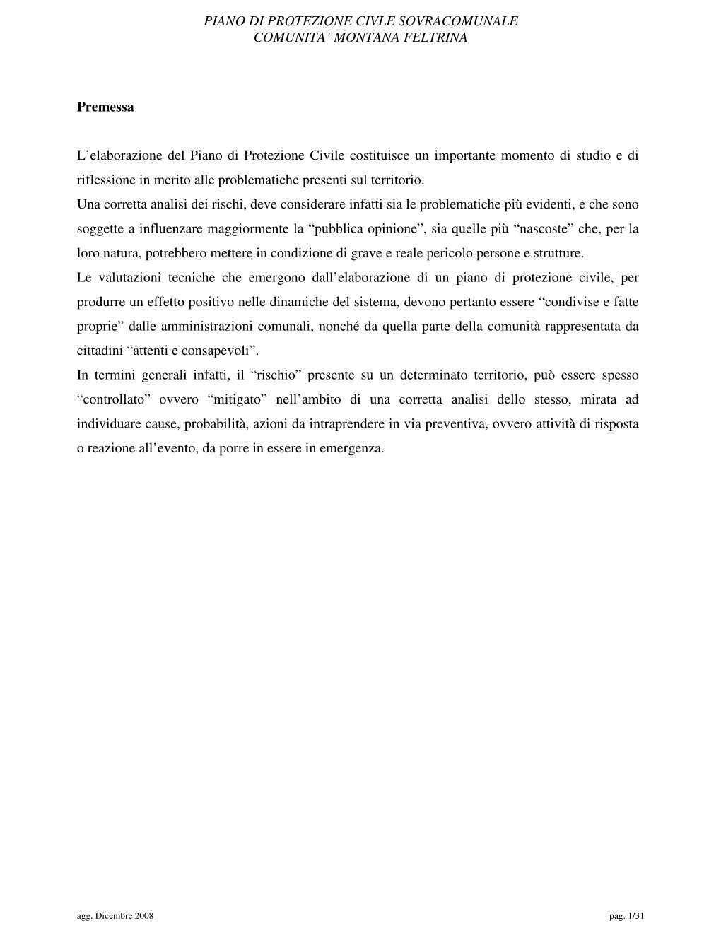 Piano Di Protezione Civle Sovracomunale Comunita’ Montana Feltrina