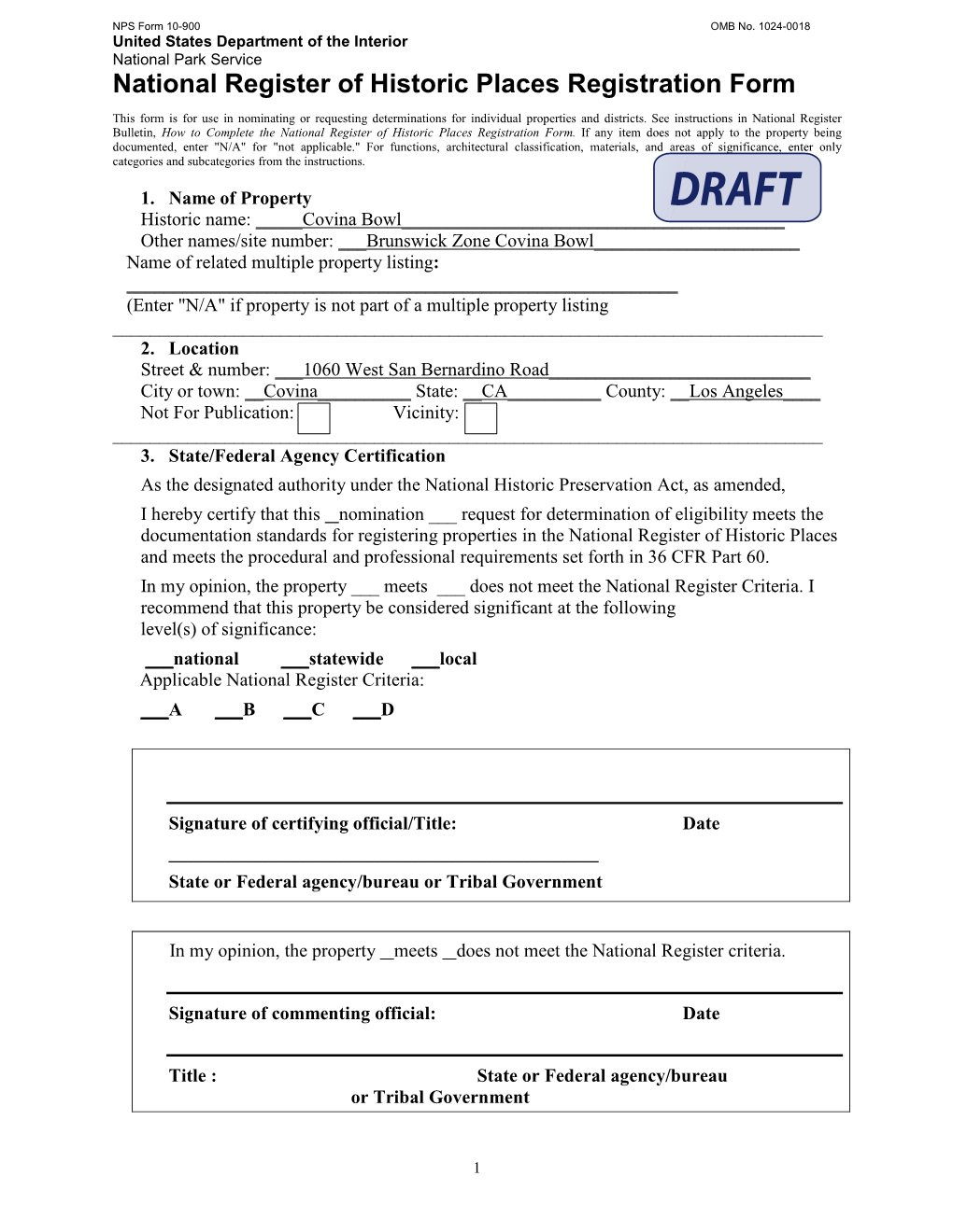 National Register of Historic Places Registration Form