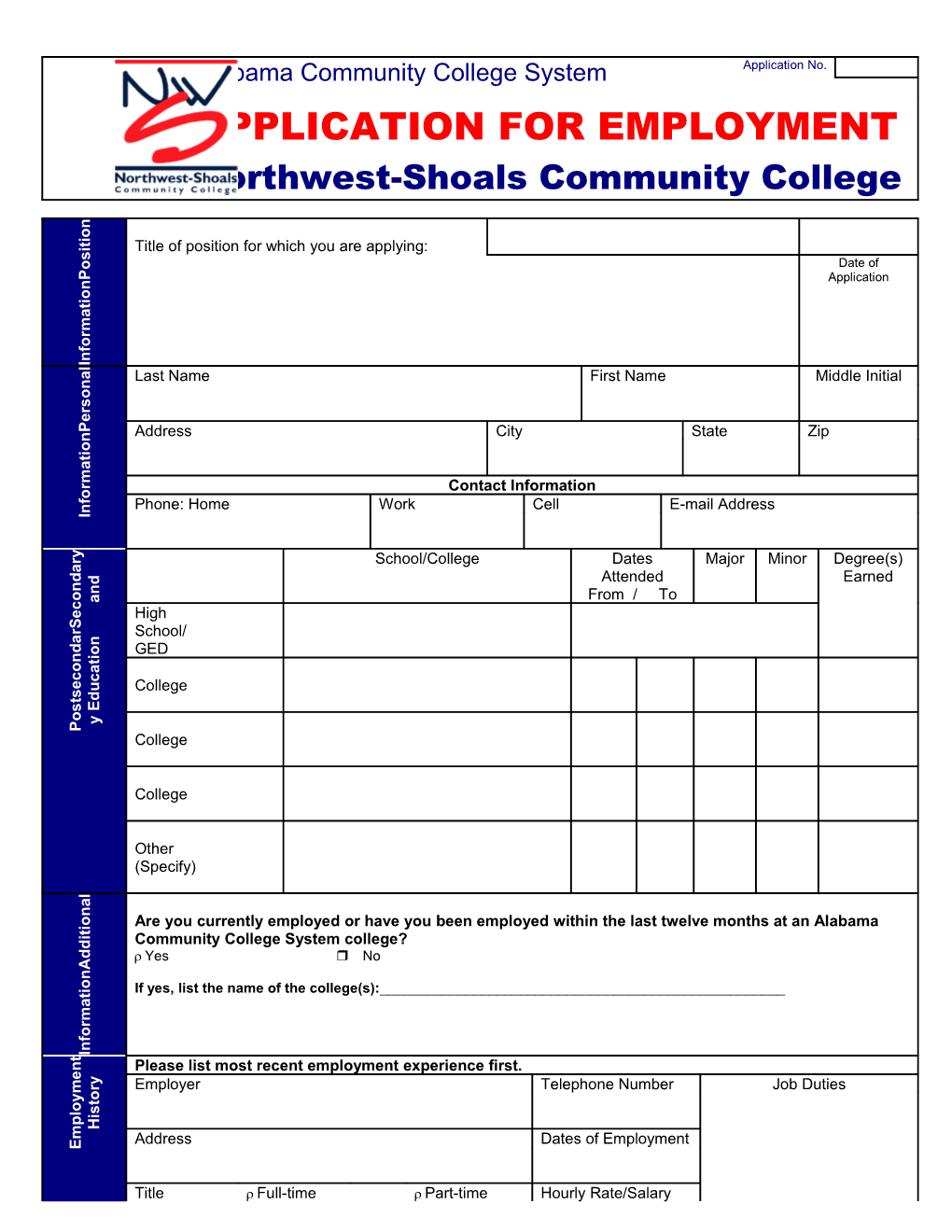 Are You a Member of the Alabama Community College System Applicant Pool? R Yes R No