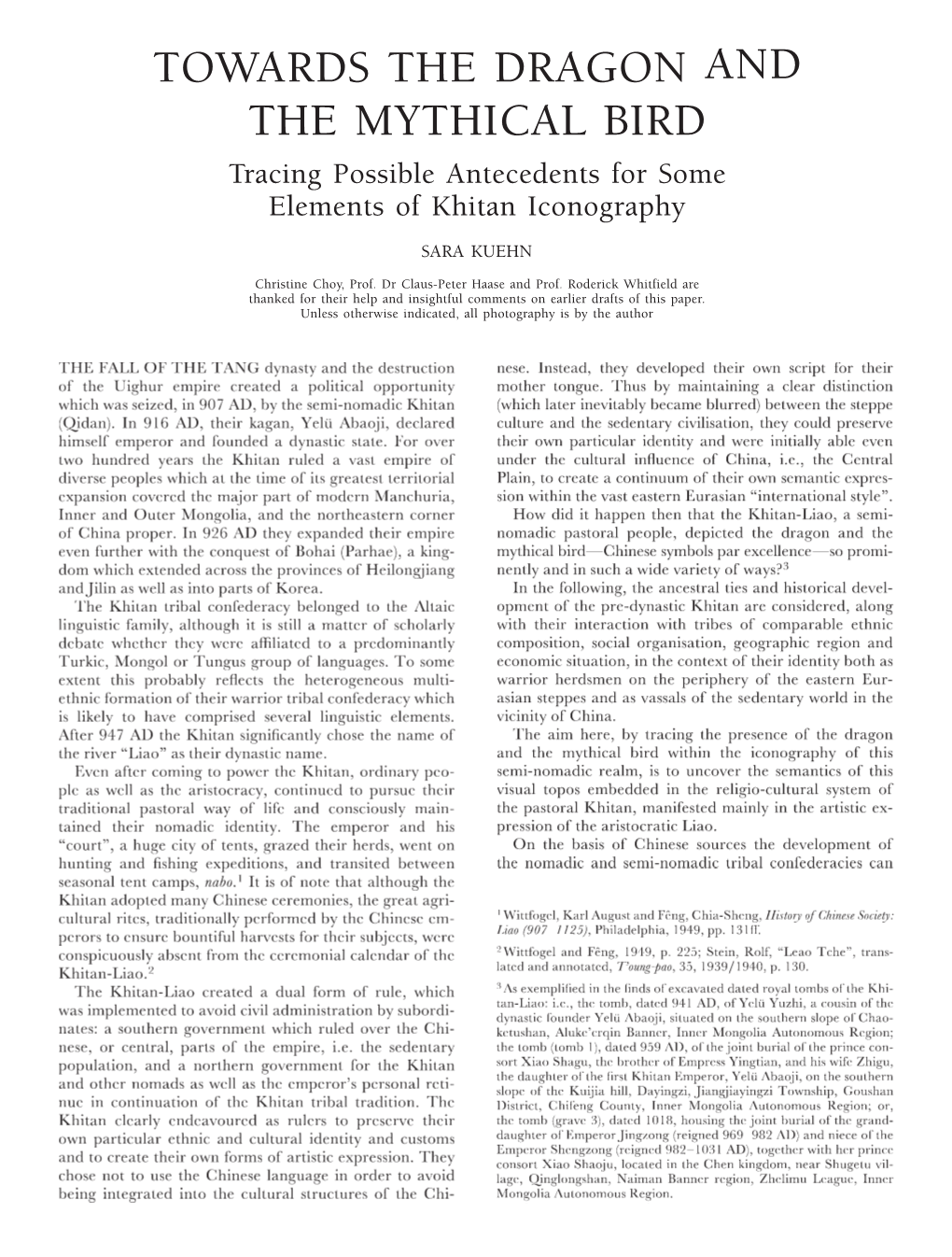 TOWARDS the DRAGON and the MYTHICAL BIRD Tracing Possible Antecedents for Some Elements of Khitan Iconography