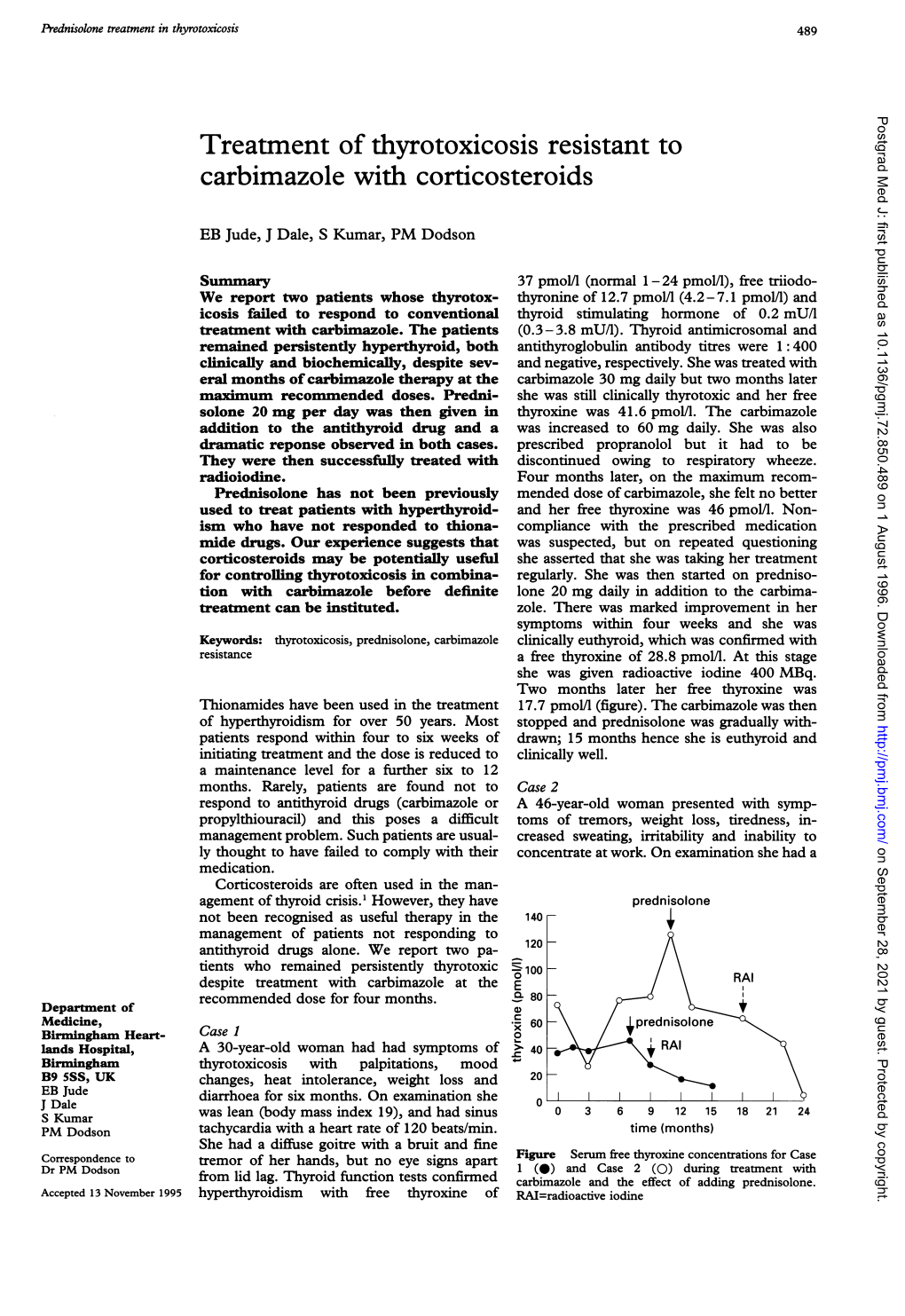 Treatment of Thyrotoxicosis Resistant to Carbimazole with Corticosteroids