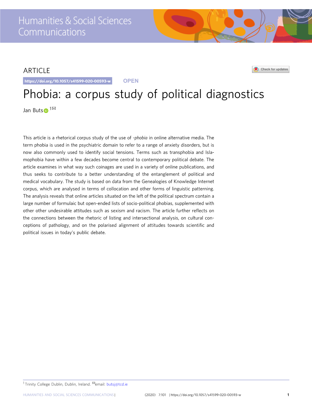 Phobia: a Corpus Study of Political Diagnostics ✉ Jan Buts 1