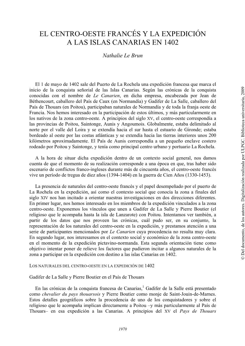 El Centro-Oeste Francés Y La Expedición a Las Islas Canarias En 1402