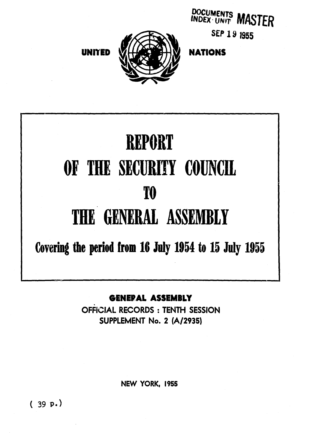 THE GENERAL ASSEMBLY Covering the Period from 18 July 1954 to 15 July 1955