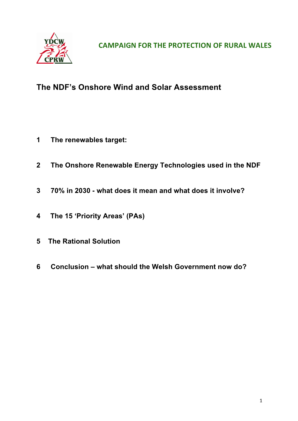 CPRW National Response: 2 the NDF's Onshore Wind and Solar