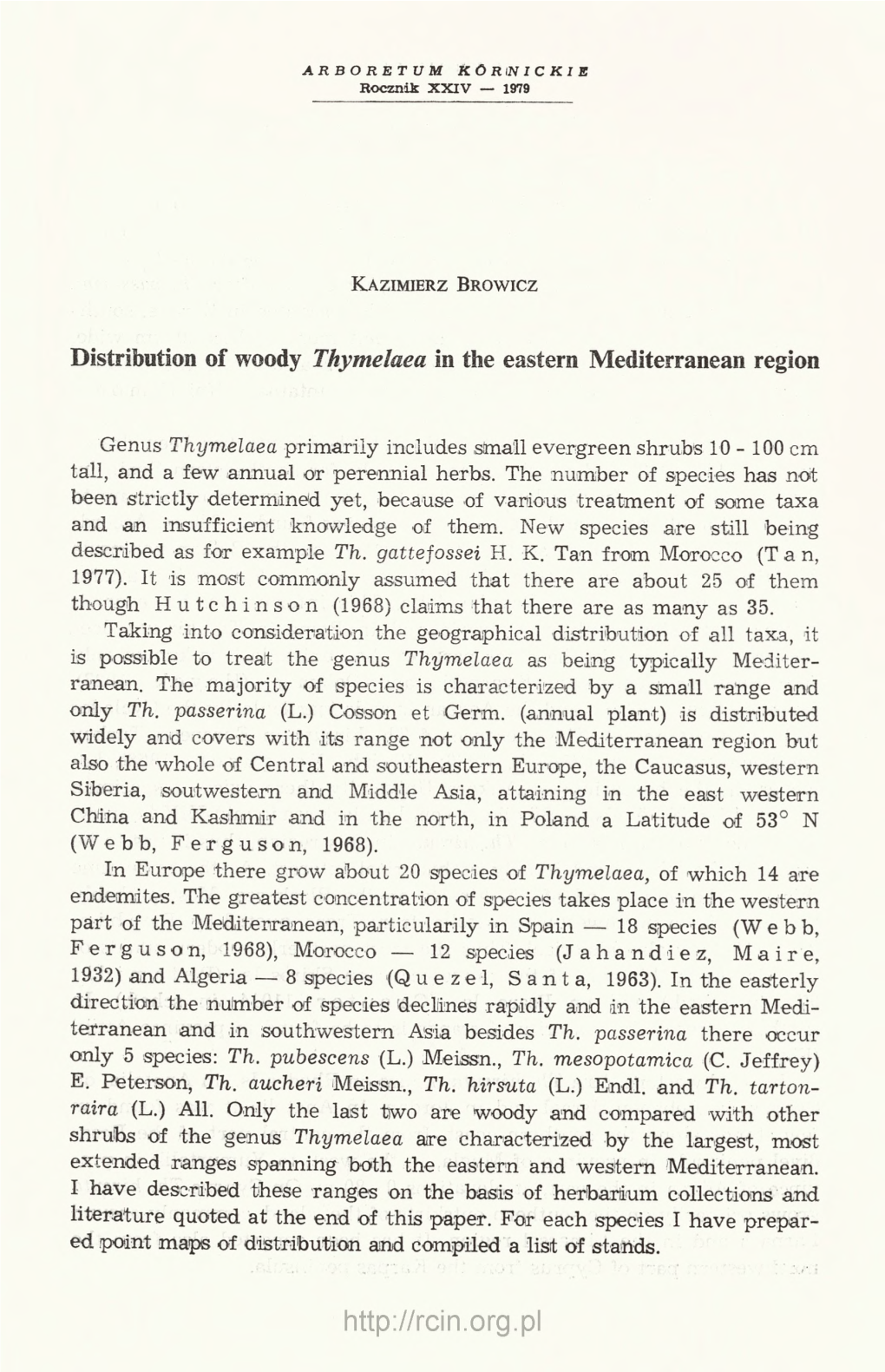 Distribution of Woody Thymelaea in the Eastern Mediterranean Region