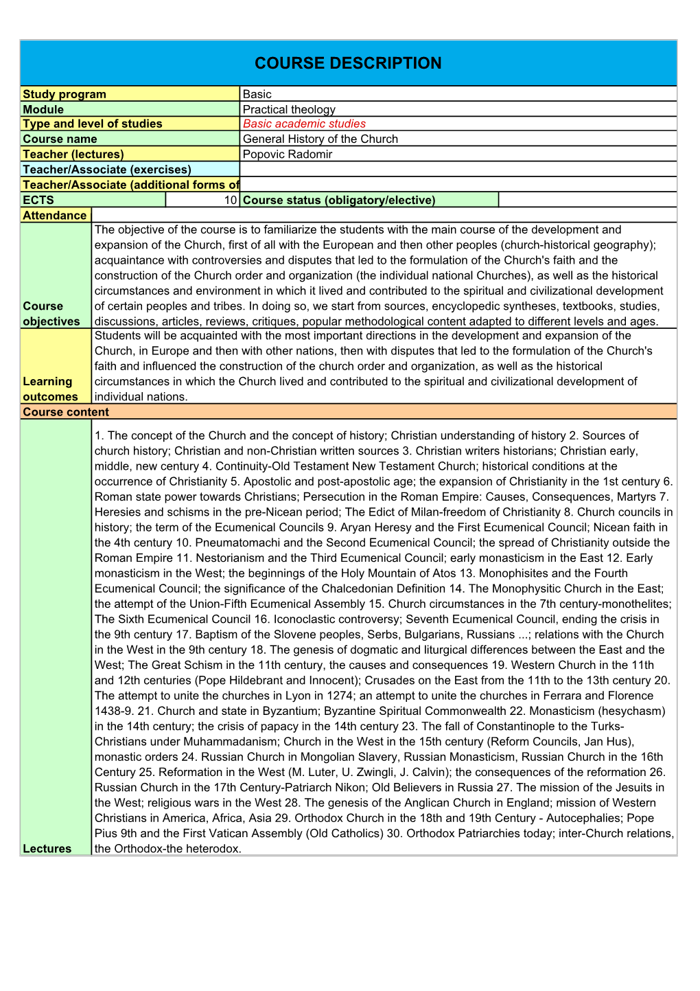 General History of the Church