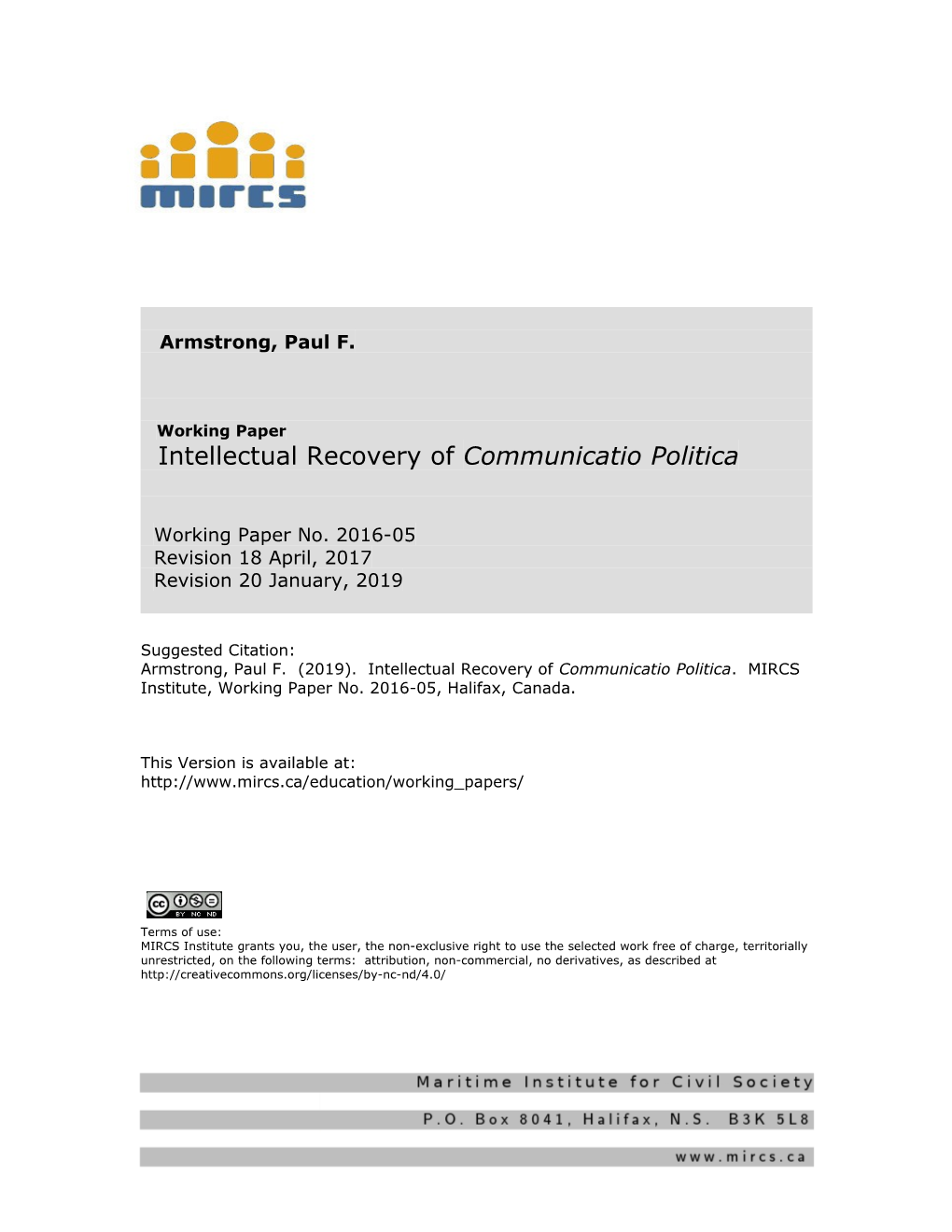 Intellectual Recovery of Communicatio Politica